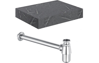 Lyne 600mm Wall Hung Grey Marble Basin Shelf & Bottle Trap