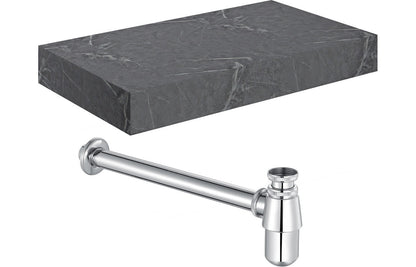 Lyne 800mm Wall Hung Grey Marble Basin Shelf & Bottle Trap