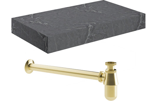 Lyne 800mm Wall Hung Grey Marble Basin Shelf & Bottle Trap