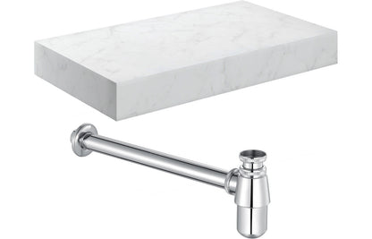 Lyne 800mm Wall Hung White Marble Basin Shelf &  Bottle Trap
