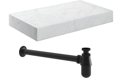 Lyne 800mm Wall Hung White Marble Basin Shelf &  Bottle Trap
