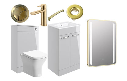 Greta 510mm F/S Furniture Pack - Grey Gloss w/Brushed Brass Finishes