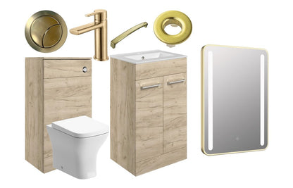 Greta 510mm F/S Furniture Pack - Oak w/Brushed Brass Finishes