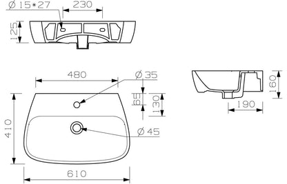 Calder Basin & Semi Pedestal - H 435 x W 600 x D 400mm
