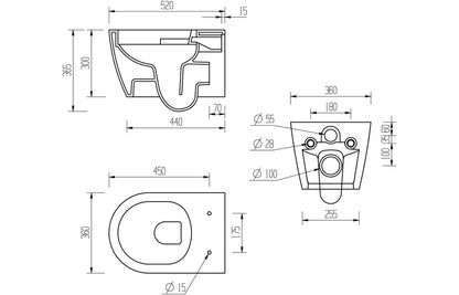 Avon Rimless Wall Hung WC & Soft Close Seat