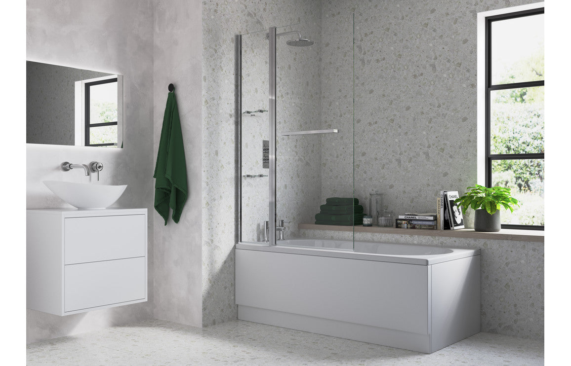Two Panel Folding Bath Screen - Chrome - H 1500 x W 1000 x D 6mm