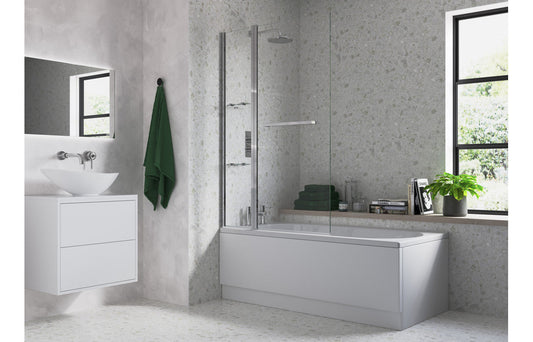 Two Panel Folding Bath Screen - Chrome - H 1500 x W 1000 x D 6mm