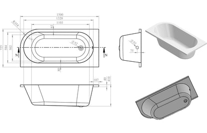 Axe J Shape Bath w/Legs