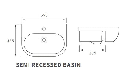 Ayr Semi Recessed Basin - H 185 x W 555 x D 435mm