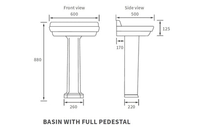 Beal Basin & Pedestal - H 880 x W 600 x D 500mm