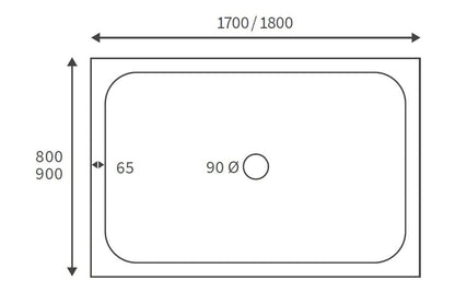 45mm Low Profile 1800x800mm Rectangular Tray & Waste