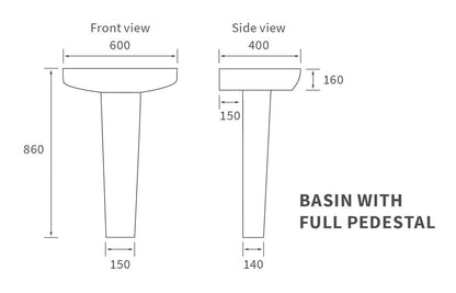 Calder Basin & Full Pedestal -  H 860 x W 600 x D 400mm