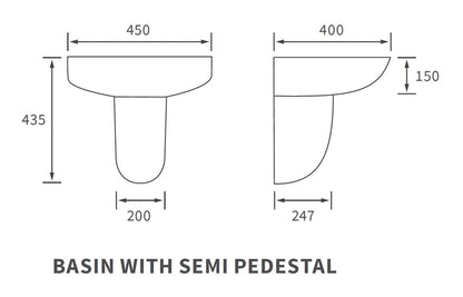 Cary 450x400mm 1TH Basin & Semi Pedestal