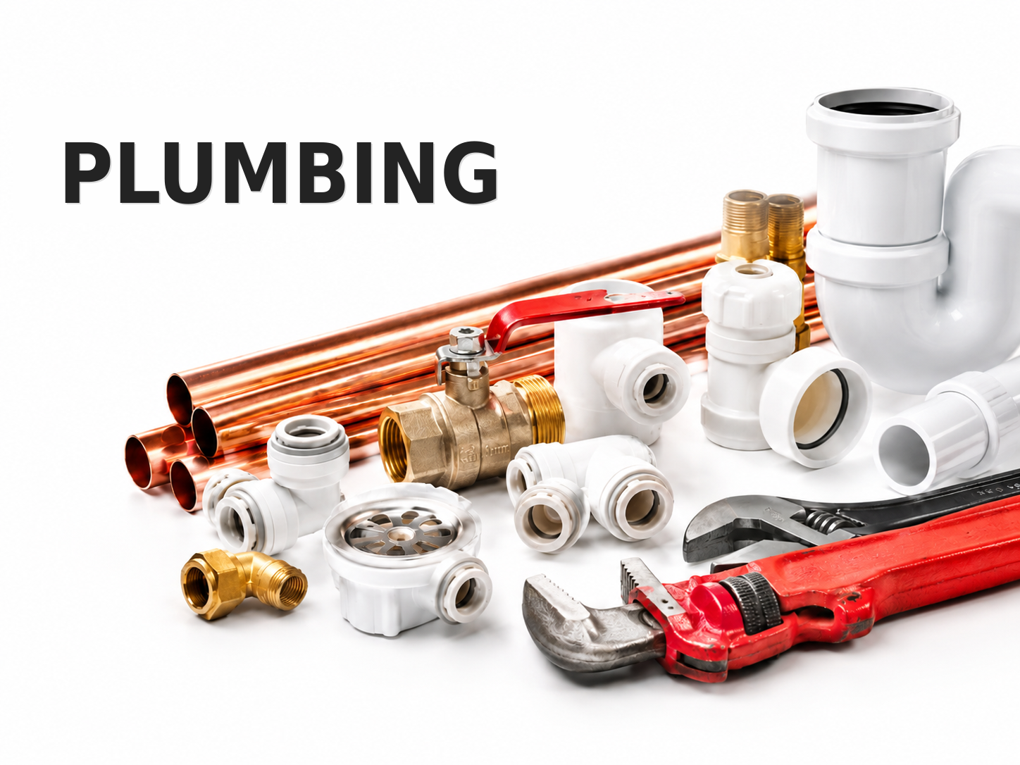 Plumbing supplies including copper, fittings, valves and tools